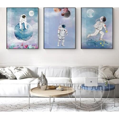 Abstract Balloon Planet Canvas Painting White and Blue Poster Print Modern Wall Art for Living Room Bedroom Aisle Unique Gift
