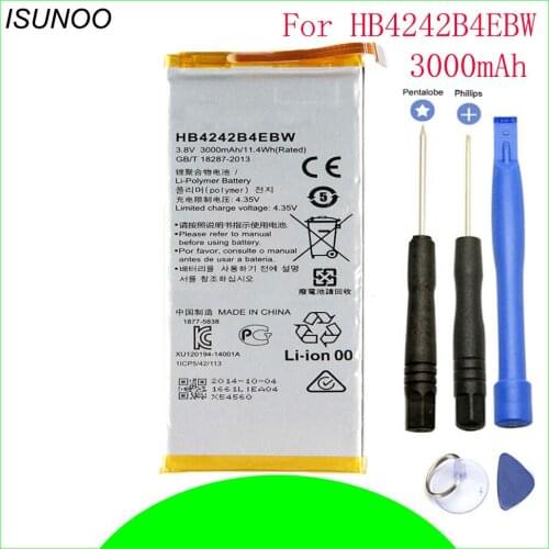 ISUNOO 3000mAh HB4242B4EBW Mobile Phone Battery for Huawei honor 6 H60-L01 H60-L02 H60-L11 H60-L04 Battery With Tools