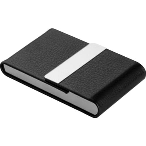 Black Portable Upscale Ultrathin Luxury Imitation Leather Stainless Steel Pocket Carrying Business Card Cigarette Case