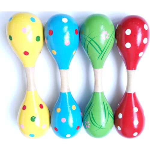 Wooden Maraca Wood Rattles Baby Child Musical Instrument Rattle Shaker favor Child Baby shaker Toy Random Color