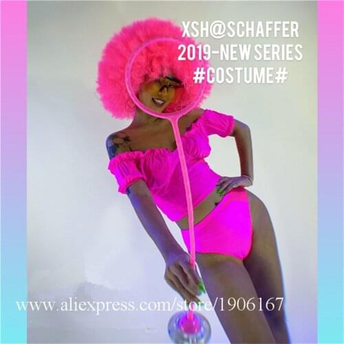 Fluorescent Sexy Cute Dance Costume Grand Event Party Clothes Bikini Suit With Glasses And Wigs Masquerade Cosplay Dress Outfits