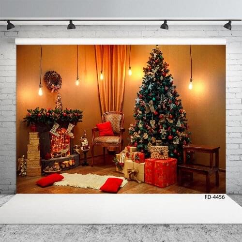 Photography Backdrops Christmas Tree Gifts Fireplace Light Custom Background for Baby Children Family Party Photocall Fond Photo