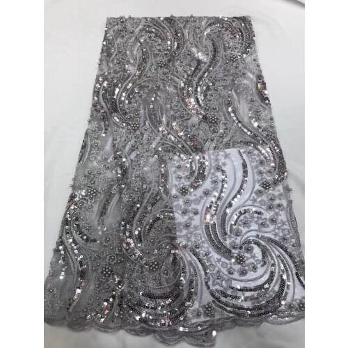 Hot Sale Embroidery Flower Africn French Net Lace Fabric With Beads For Wedding Dress Latest 2021 Sequins Lace Fabric CD32231