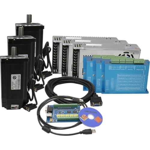 Nema 34 Closed Loop Motor Kit:Motor 4.5N 8.5N 12N+Hybrid Servo Driver HBS860H+400W 60V DC Power Supply+USB MACH3 Interface board