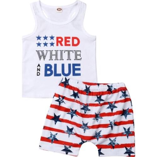 Independence Day Toddler Boys Kids Clothes Sets Sleeveless Vest T-shirt Top+Pants Outfit