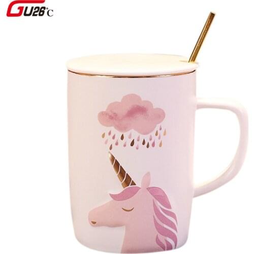 Creative Coffee Mug Travel Coffee Cup Golden Rim Ceramic Porcelain Cups For Coffee Milk Tea Cups And Mugs Cute Unicorn Mug