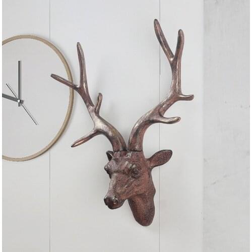 Lucky Deer Head Wall-decor Creative 3D Background Wall Hanging Decoration Porch Living Room Animal Head Resin Craft silver brown