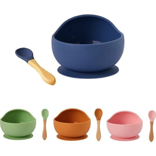 Baby Feeding Bowl Silicone Tableware Dishes Non-Slip Suction Design Dinner Plate Infant Training Spoon Set Food Grade Material