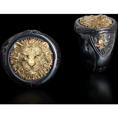 Fashion Cool Accessories Gold Lion Black Mens Ring Hip Hop Style Party Jewelry
