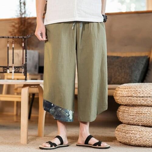 Harem Pants Male Bermuda Casual Board Short Pants Men Harajuku Harem Pants Mens Summer Cotton Linen Joggers Pants Male Vintage C