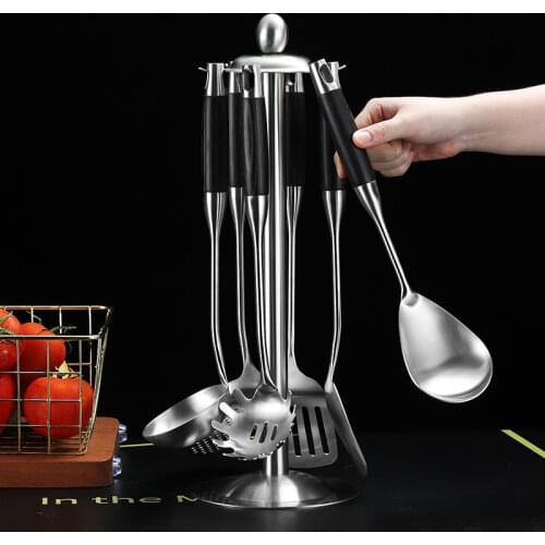 6/7-Piece Kitchen Utensil Set 304 Stainless Steel Cooking Tools with Wooden Handle, Turner Soup Spoon Strainer Pasta Server