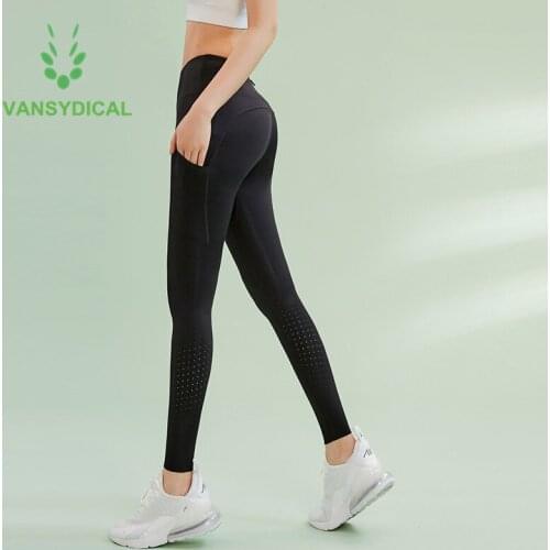 New Women Lycra Yoga Pants Side Pocket Leggings Sports Fitness High Waist Running Tights Breathable Workout Training Sportswear
