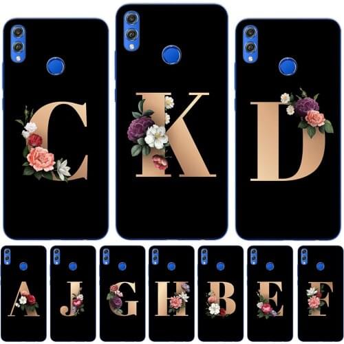 Flower 26 English Name Letters Custom New Soft Silicone Phone Case Cover For Huawei Honor 9 10 20 Lite Pro 10i 9X Pro Y5 2018