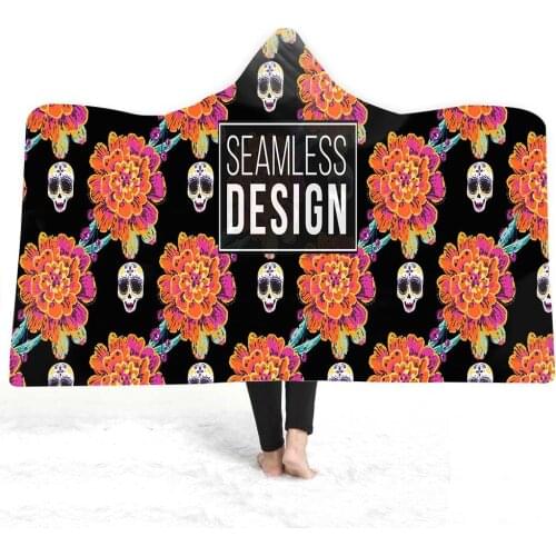 Cosmos Hooded Blanket for Adult Gothic Color Skull Sherpa Fleece Wearable Throw Blanket Microfiber Galaxy Bedding Style