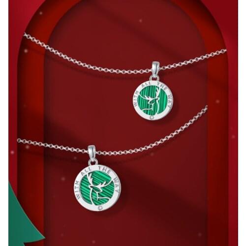 925 Sterling Silver Pendant Natural Malachite Gem Round Shape Deer Animal Necklace For Couple Fashion Jewelry Making