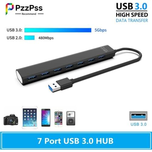 PzzPss USB 3.0 HUB 3.0 HUB Multi USB Splitter 7 Port Expander Multiple USB 3 Hab Use Power Adapter USB3.0 Hub with Switch For PC
