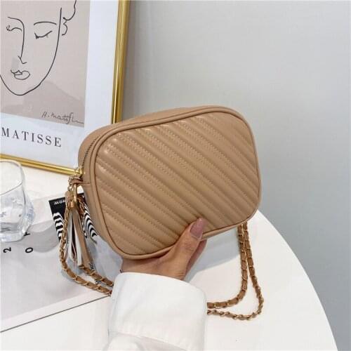2021 New Fashion Chains Crossbdy Bag Women PU Leather Messenger Handbag Stripe Shoulder Bags Deisgner Shoulder Purse feminina