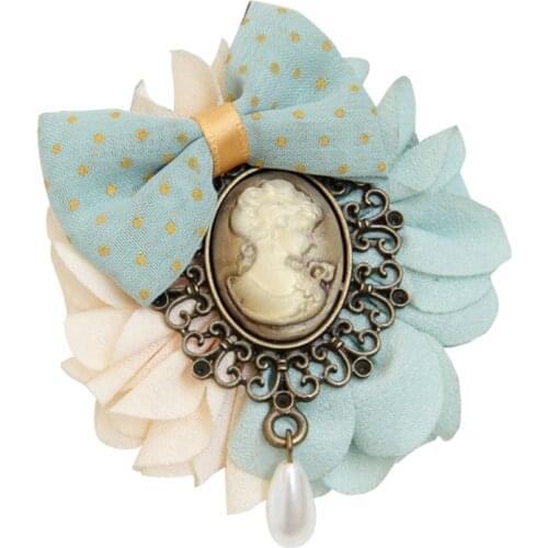 I-Remiel Vintage Beauty Head Bowknot Handmade Bow Tie Brooch Pin Buckle Female Antique Brooches for Women Corsage Accessories