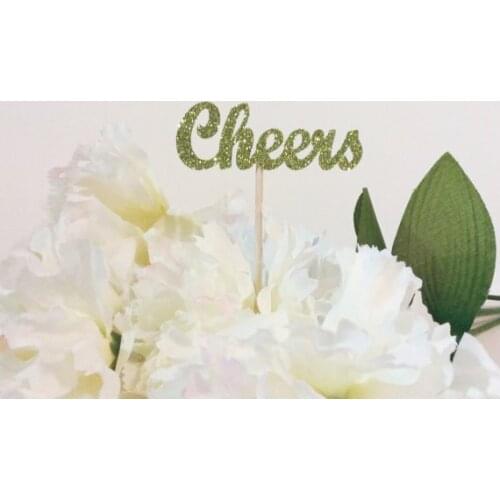 Green Glitter Wedding Cheers Cupcake Toppers bridal baby shower Bachelorette Party Decor cake toppr food picks