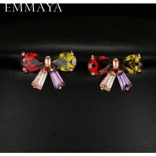 Emmaya Popular Now Cute Flower Statement Stud Earrings for Women Multi Crystal Rhinestone Rose Gold Color Accessories Jewelry