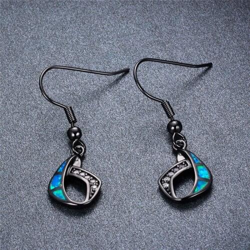 White Blue Opal Drop Earrings Geometric Hollow Crystal Dangle Earrings Trendy Black Gold Silver Color Wedding Earrings For Women