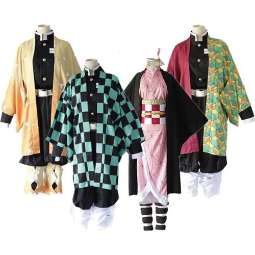 Anime Demon Slayer Kimetsu No Yaiba Tanjiro Kamado Wigs Uniform Cosplay Costume Mens Kimono Halloween Costumes For Women CS010