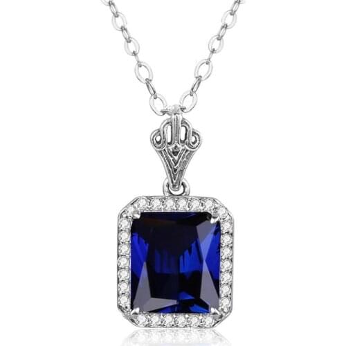 Szjinao Blue Sapphire Necklace Pendants 925 Sterling Silver Jewelry For Women With Diamonds Vintage Gemstone Joyeria Fashion