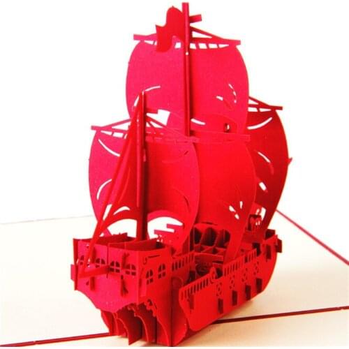 10PCS Sailboat 3D Pop UP Invitations Card 3D Paper Ship Birthday Greeting Cards 3D Tourist Postcard Save The Date Boy Gift Card