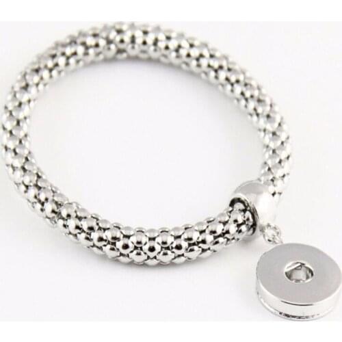 10pcs/lot New Gold Silver Snap Bracelet For Women Fit 18mm Snap Jewelry Elastic Snap Bangles DIY Snap Buttons Charms