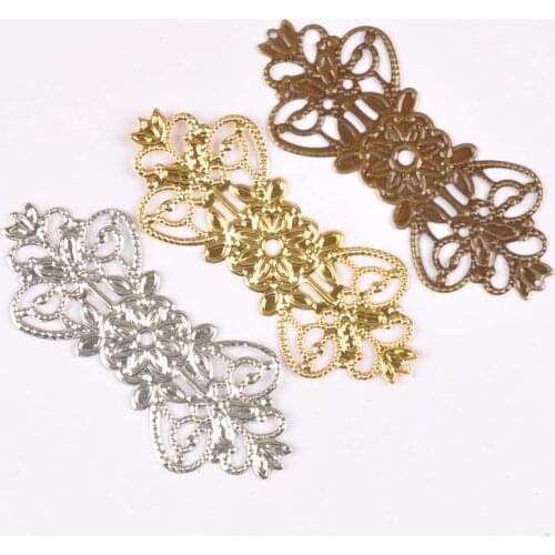 10Pcs gold silver and Bronze Tone Filigree Wraps Connectors Metal Crafts Gift Decoration DIY 75x31mm