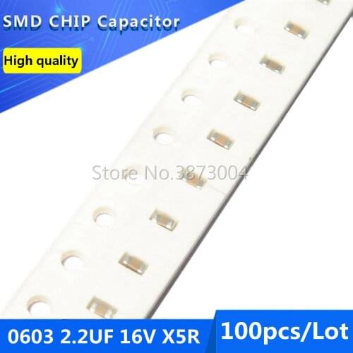 100pcs 0603 2.2UF 16V X5R 10% SMD Chip Capacitor
