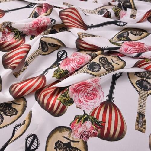 114CM 14MM Music Print Silk Crepe De Chine Fabric for Summer Dress Blouse Skirt Shirt Pants Scarf H695