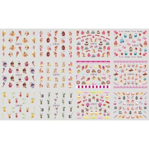 12pcs in One Nail Water Decals Icecream/Cupcake/Lollipop Nail Sticker Nail Art Sticker Tattoo Decals BN817-828