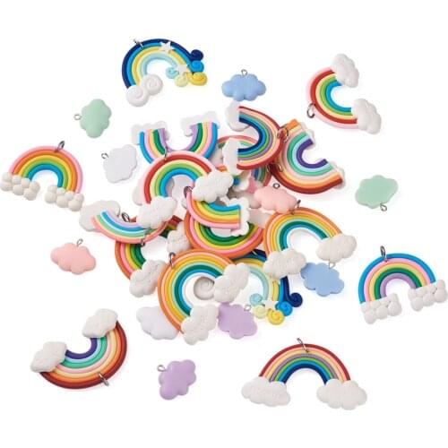 28pcs/set Mixed Color Rainbow Cloud Charms Resin and Polymer Clay Pendants for DIY Necklace Bracelet Jewelry Making Findings