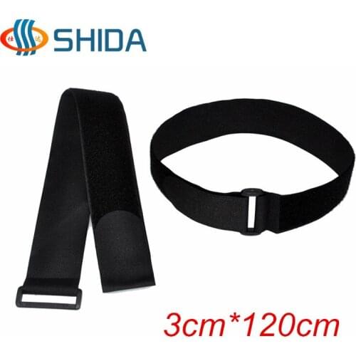 5PCS 3*120cm Black Reuseable Cerclage Band Hook&Loop Magic Tape,Fastener Computer Cable Ties Nylon straps With Plastic Buckle
