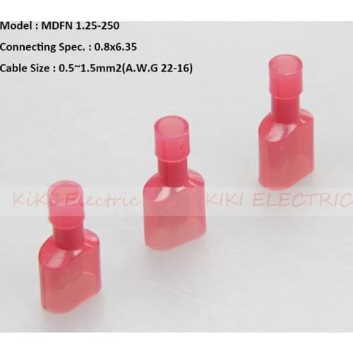 500pcs/lot Male Fully Insulated Joint (nylon) MDFN 1.25-250 Wire Connector Brass Terminals Suit for AWG:22-16 0.5-1.5MM2 Cable
