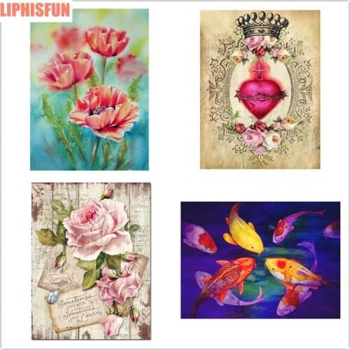 5D DIY Diamond Painting Flower Rose Golden Fish Cross Stitch Needlework Home Decor Full Rhinestone Diamond Embroidery