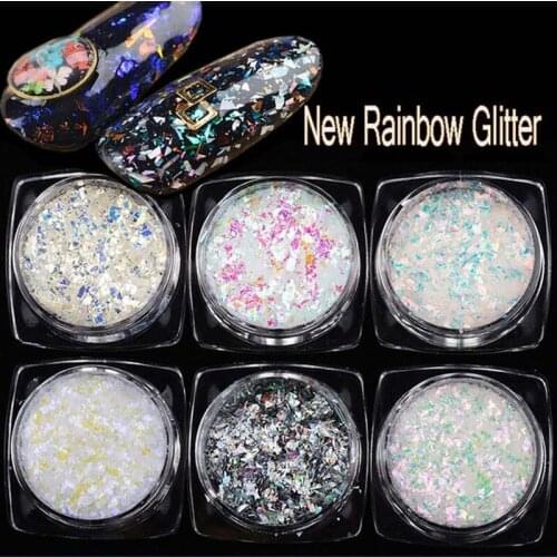 6 boxes/Lot Rainbow Nail Sequins Glitter Holographic Powder Dazzling Nail Art Flakes Sequins For DIY Nail Glitters 2g