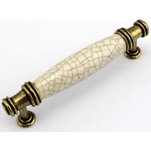 96mm antique cabinet handles Crack ceramic cupboard wardrobe pulls bronze zinc alloy furniture handle knob pulls
