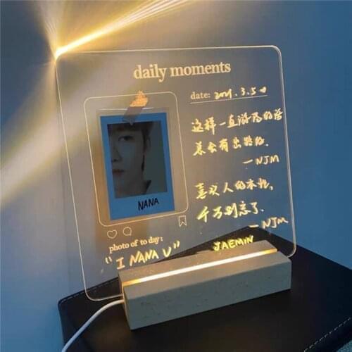 USB Acrylic Daily Moments Photo Memo Message Board With Wood Stand Holder Set Led Lamp Writing Pad Reminder Planner To Do List