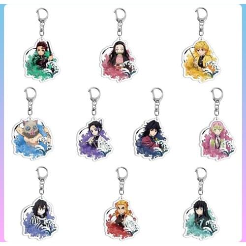 Anime Accessories Demon Slayer Figure Kamado Nezuko Tanjirou Action Figures Acrylic Key buckles Kimetsu No Yaiba Figure kawaii
