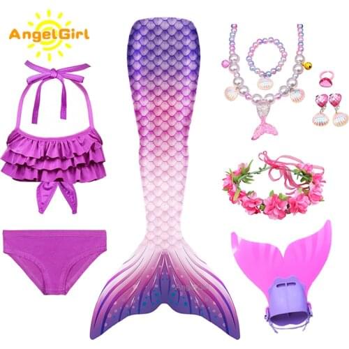 AngelGirl 2021 Kids Mermaid Tails Bikini Bathing Children Suit Swimsuit With Monofin for Girls Princess Costume Swimmable Suit
