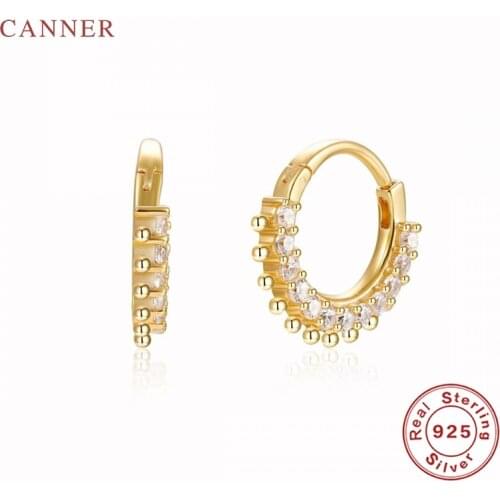 CANNER Ins Circular Inlaid Earrings For Women 100% Real 925 Sterling Silver Earrings Hoops Korean Fine Jewelry Pendientes