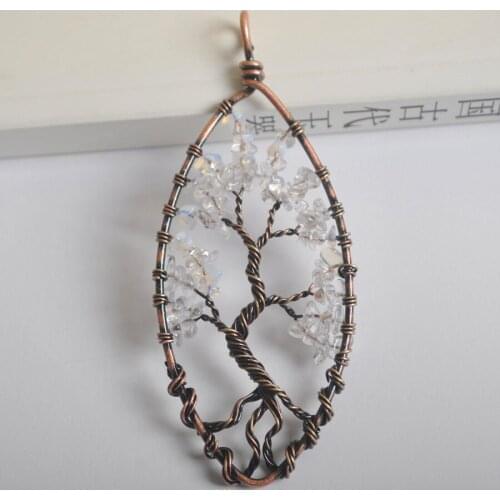 Free Shipping 89X40MM Oval Copper Handmade Wire Wrap Tree of life Natural Stone Light Blue Opal Pendant Bead 1Pcs K2073