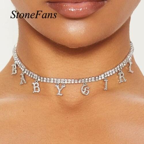 Stonefans BABYGIRL Rhienstone Letter Necklace Choker for Women Double Layer Chain Crystal Pendant Choker Layered Word Necklace