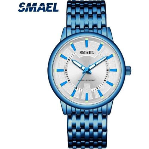 SMAEL 2021 Minimalist Men Watch Blue Stainless Steel Band Three-Hand Waterproof Quartz Wristwatch Fashion Clock Male 9620