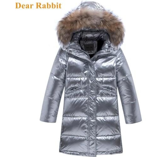 Childrens down jacket girls' medium-length big childrens bright face Western style babys clothing