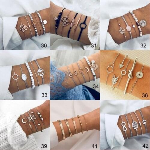 National Style Personality Bracelets & Bangles Sets 4/5/6 piece suit Cross Rectangle Beaded Bracelets Snowflake Hamsa Hand Jewel