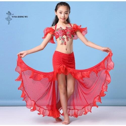 Belly Dance costume Newest 2 Pcs/Set Bra + Skirt bellydance Clothing Kids Oriental Dance performance dancwear for Girls