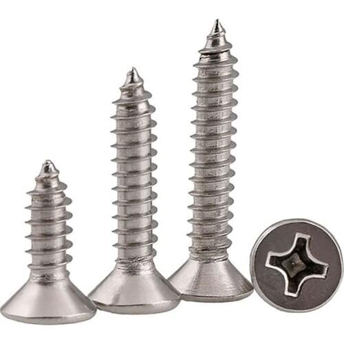 M1.2 M1.4 M1.7 M2 M2.3 M2.6 M3 M3.5 M4 M4.2 M5 M6 M8 304 Stainless Steel Cross Recessed Countersunk Flat Head Tapping Screws